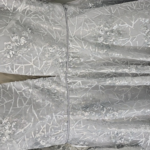 COLORS Silver Sequin Corsette Top Deep V-neck Tulle Slip Fit & Flare Dress Sz:14 - Picture 7 of 17